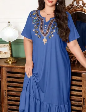 Camisón de talla grande para mujer con estampado casual, cuello en V, ribete de volantes y manga corta 0XL - Shein - FashionsVida