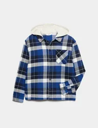 Pure Cotton Hooded Checked Shirt (6-16 Yrs) Blue Mix male