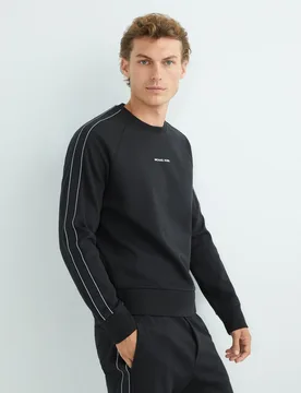 Sudadera de hombre cuello caja de mezcla de algodón con cenefa lateral con logotipos - Michael Kors - FashionsVida