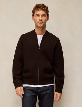 Zip Fastening Bomber Cardigan with Wool Brown male - White stuff - FashionsVida