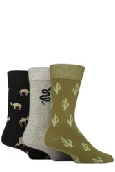 Mens 3 Pair Novelty Patterned Cotton Socks Cactus / Snake / Camel 7-11 - Multi Coloured - Size: 7-11 Mens