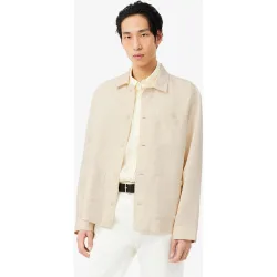 Sobrecamisa de hombre de mezcla de lino en marrón de manga larga