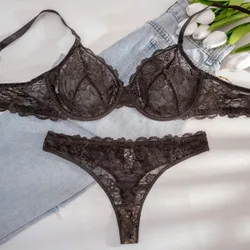 Conjunto de Sujetador con Aros y Encaje de unicolor para Mujer Talla Grande, Levantamiento 0XL
