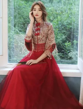 A new Chinese-style light wine red dress for toasting - Aliexpress - FashionsVida