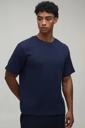 Herren Essential Regular Geschnittenes Waffel-Oberteil Navy Größe Medium