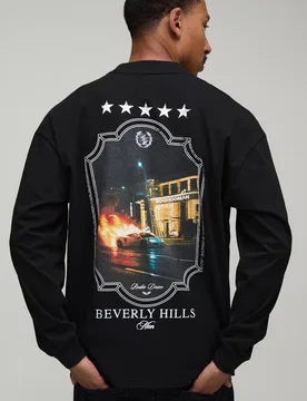 Herren Schwarzes Übergroßes Langarm-Oberteil Mit Auto-Fotodruck Black Größe Large - boohooMAN - FashionsVida