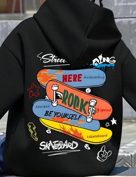 Sudadera con capucha casual con gráfico de monopatín para adolescentes varones, sudadera de manga larga, atuendo de estudiante para otoño/invierno - Shein - FashionsVida