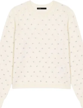 Jersey de mujer de punto calado en mezcla de lana con strass - Maje - FashionsVida