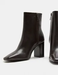Leather Block Heel Square Toe Ankle Boots Wine female
