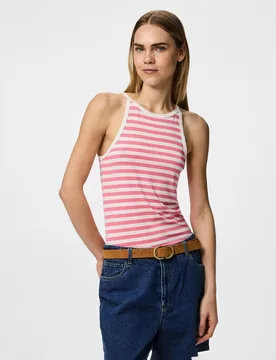 Camiseta sin mangas de rayas de mujer - Pieces - FashionsVida