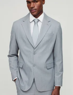 Herren Straight Fit Streifen-Textur Blazer Grey Größe 36 - boohooMAN - FashionsVida