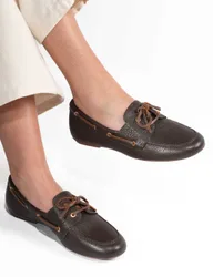 Suede Lace Up Eyelet Detail Loafers Brown female