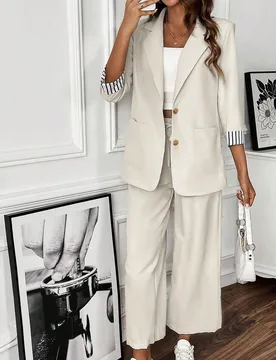 Blazer puño de rayas & Pantalones de pierna ancha XXL - Shein - FashionsVida