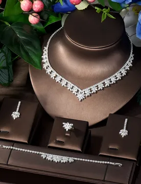 HIBRIDE Leaf Flower Design Cubic Zirconia Women Jewelry Necklace Earring Dubai Nigeria Sets Bridal Wedding Accessories N-733 - Aliexpress - FashionsVida