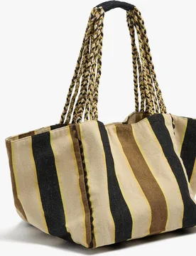 Shopper 100% algodón con estampado de rayas y cierre imantado - Parfois - FashionsVida