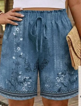 Shorts casuales con estampado floral y lazo en la cintura para mujer talla grande 0XL - Shein - FashionsVida