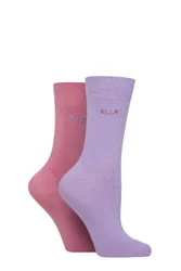 Women's 2 Pair Elle Plain Bamboo Fibre Socks Soft Pastel 4-8 - Assorted - Size: Small