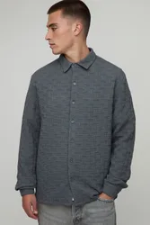 Mens Regular Fit Jacquard Collared Shirt - Grey - Size X-Small