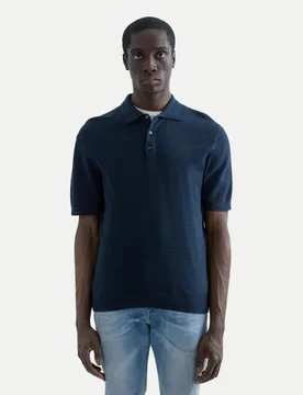 Strickpolo mit Waffelstruktur Blau XL - Replay - FashionsVida
