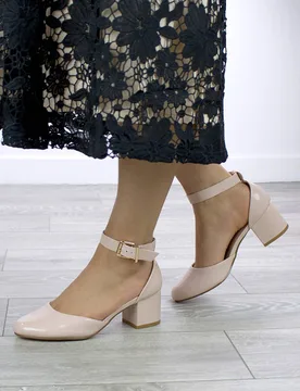 Women's Mid Block Heel Buckle Ankle Strap 2 Part Heels in Nude Size: 8 - Nude - Size: 8 - Ajvani - FashionsVida
