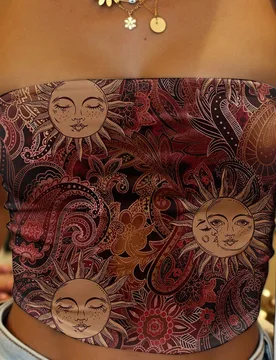 Top tubo de estilo retro con estampado de flor de anacardo, paisley y grunge en un estilo minimalista y casual, versátil para el verano, las vacacion - Shein - FashionsVida