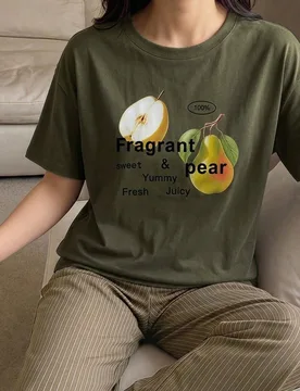 Piezas/Set Camiseta de manga corta holgada & Pantalón de pijama largo para mujer, Estampado de frutas, Conjunto de ropa de dormir de verano - Shein - FashionsVida