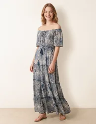Tie Front Bardot Maxi Dress - M/L / NAVY - female