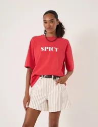 Pure Cotton Spicy Graphic Boxy T-Shirt Red Mix female