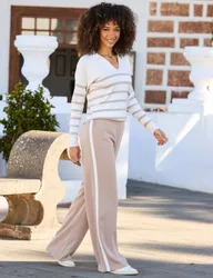 Side Stripe Waistband Wide Leg Trousers Natural Mix female