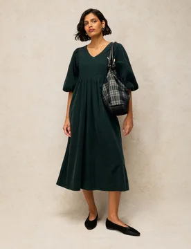 Pure Cotton V Neck Midi Tea Dress Dark Green female - White stuff - FashionsVida