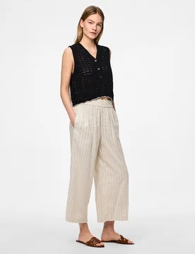 Pantalón culotte de lino de mujer - Pieces - FashionsVida