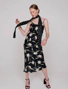 Lina Moonflower Print Necktie In Navy - One Size - Lily and Lionel London Limited - FashionsVida