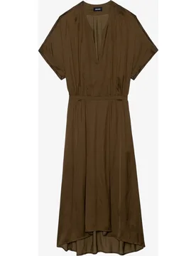 Zadig & Voltaire - Vestido midi de satén con mangas cortas y cintura elástica - Zadig & Voltaire - FashionsVida