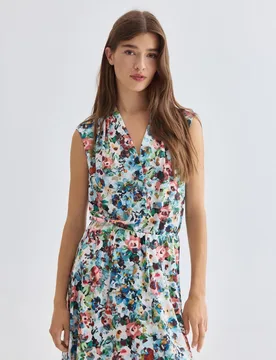 Blusa estampada, cuello pico, sin mangas - Zermatt - FashionsVida