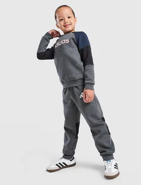 Linear Colour Block Crew Tracksuit Children - Nero, nero nero Bambino taglia 7-8Y - Adidas - FashionsVida