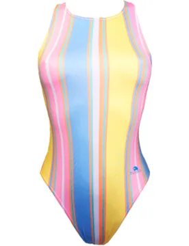 Tirante ancho pastel stripes bañador natación mujer Amarillo (L) - TURBO - FashionsVida