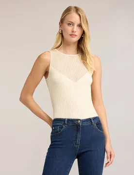 Jersey de mujer fino de canalé con escote transparente modelo corto y ajustado sin cierre - Motivi - FashionsVida