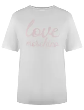 Womens Love Bold Pink Logo White T-Shirt Cotton - Size Large - Moschino - FashionsVida