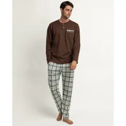 Pijama completo largo de hombre de punto de algodón