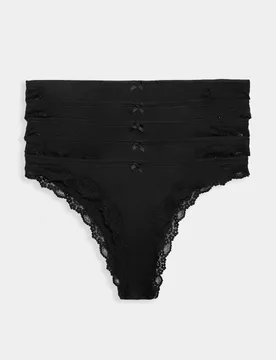 Pack Cotton Rich Ribbed Brazilian Knickers Black female - M&S - FashionsVida