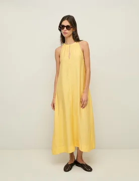 Vestido largo con abertura en forma de lagrima y bolsillos laterales - Yerse - FashionsVida