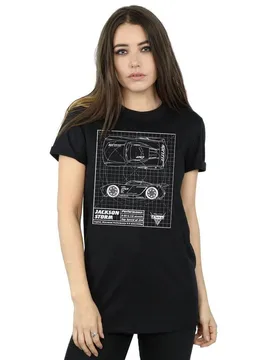 Women's Cars Jackson Storm Blueprint Cotton Boyfriend T-Shirt in Black Size: XL - Black - Size: XL - Disney - FashionsVida
