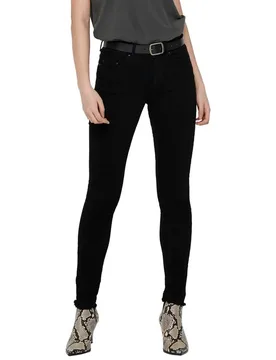 Jean Blush Life Mid Waist Skinny Ankle Raw Rea2344 Black Denim L - Only - FashionsVida