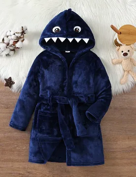 Pijama de sudadera con capucha para niños en azul marino, estilo minimalista de unicolor, manga larga con diseño 3D de tiburón, para otoño/inviern - Shein - FashionsVida