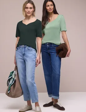 T-Shirts mit Herzausschnitt im 2er-Pack female Multicolour Grün - Street One - FashionsVida