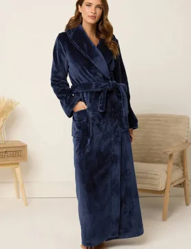 Women's Premium Shawl Dressing Gown in Dark Navy Size: 10-12 - Dark Navy - Size: 10-12 - M&Co - FashionsVida