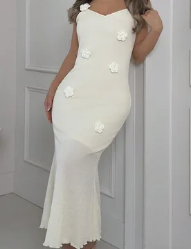 Vestido lencero con decoración de flores de albaricoque para mujer,Vestido de fiesta,Vestido midi para mujer,Vestido de verano,Vestido maxi ajustado, - Shein - FashionsVida