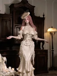 New fishbone corset waist top satin long pleated skirt fishtail set