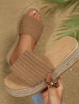 Sandalias de cuña con plataforma y suela de cuerda para mujer, esencial para vacaciones, diseño minimalista cómodo, adecuado para vacaciones, playa - Shein - FashionsVida