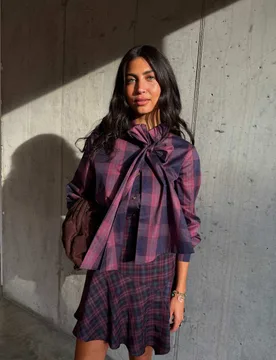 Lyocell Rich Checked Tie Neck Blouse Multi female - Never Fully Dressed - FashionsVida